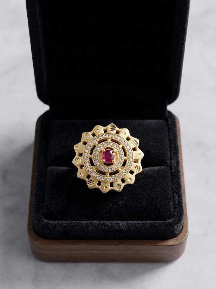 Traditional Ruby Mandala AD Ring