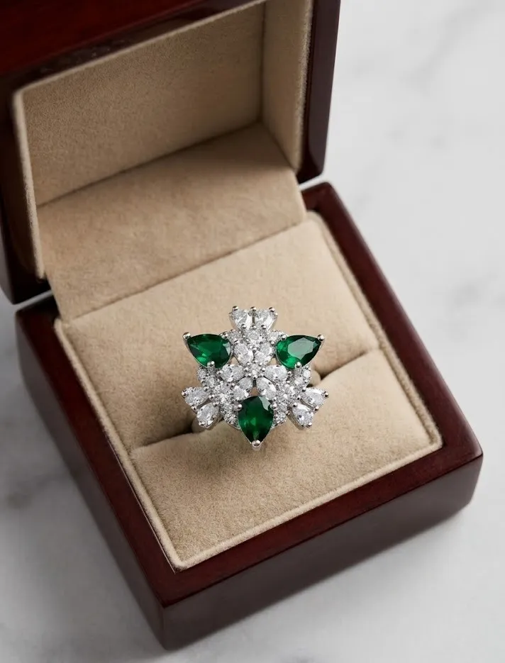 Emerald Leaf Trifecta AD Ring