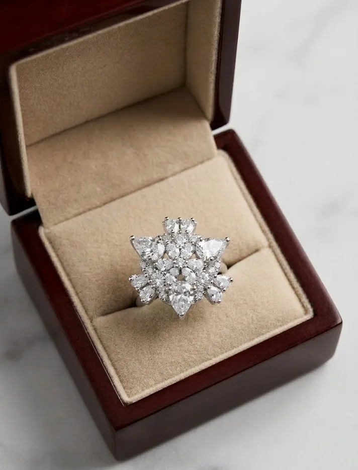 Ice Blossom Marquise AD Statement Ring