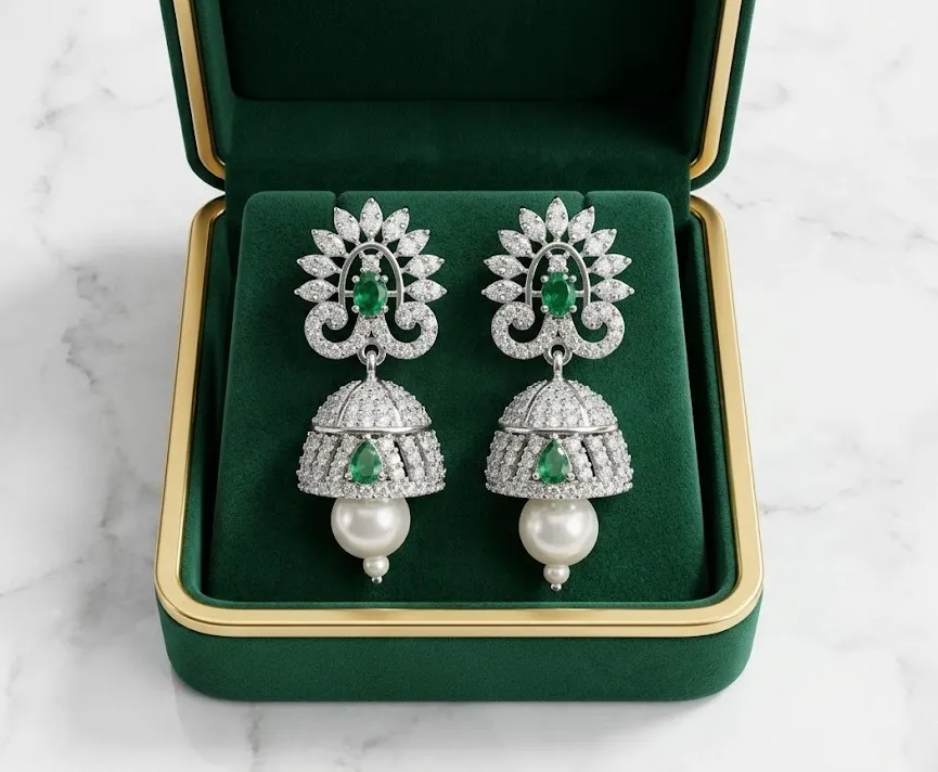 Royal Emerald & Pearl AD Jhumka