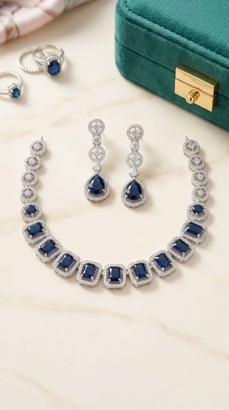 Sapphire Royale Emerald-Cut AD Necklace Set