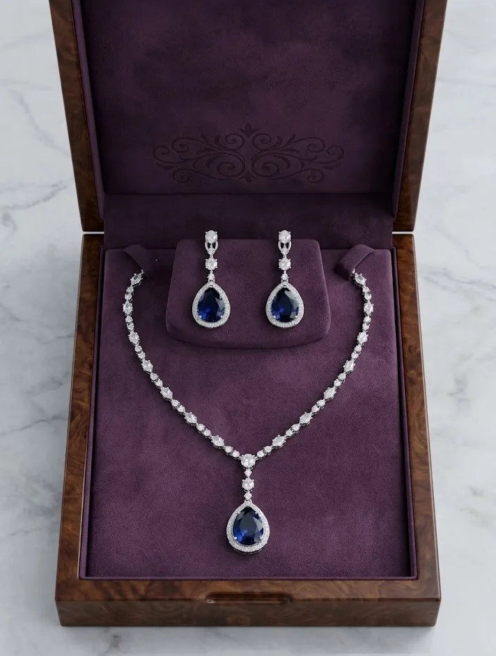 Sapphire Grace Teardrop AD Necklace Set