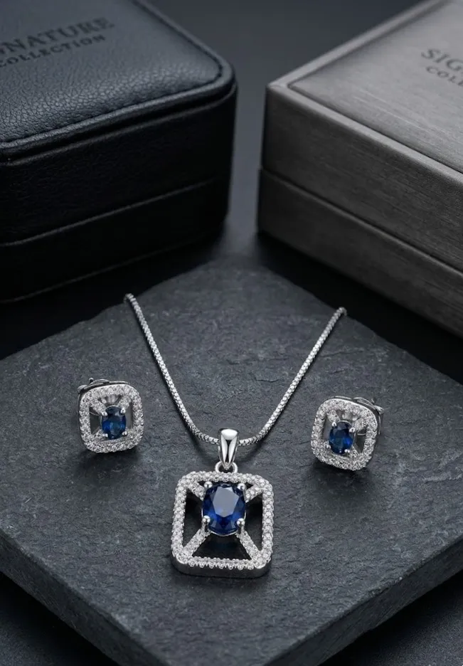Sapphire Luxe Geometric Pendant Set
