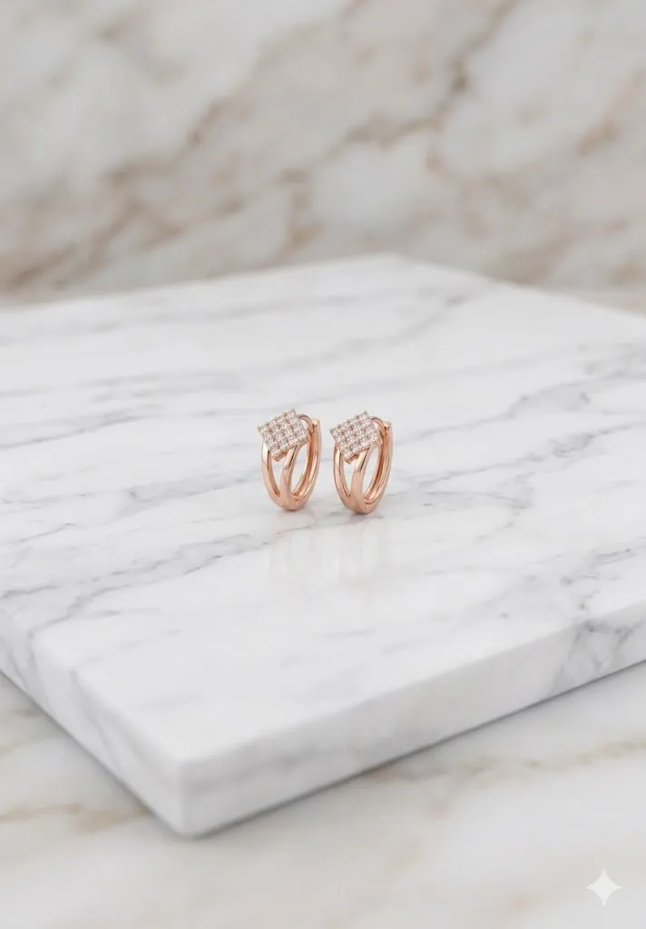 Rose Gold Geometric Sparkle Hoop Earrings