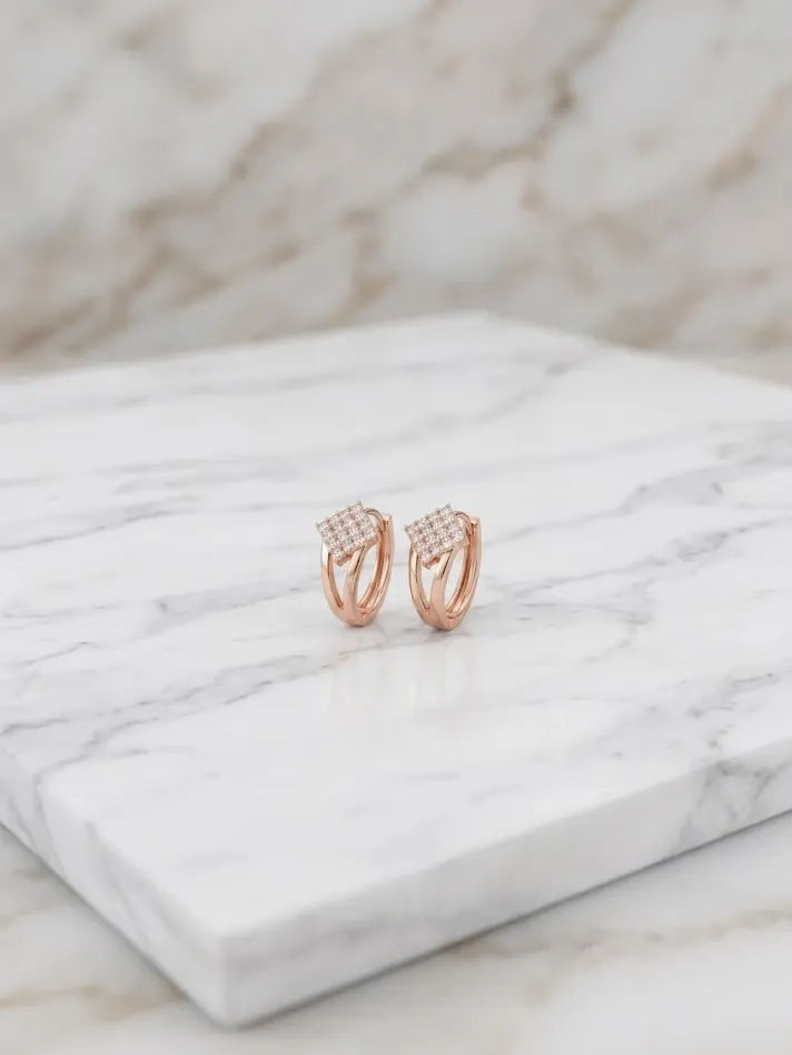 Rose Gold Geometric Sparkle Hoop Earrings