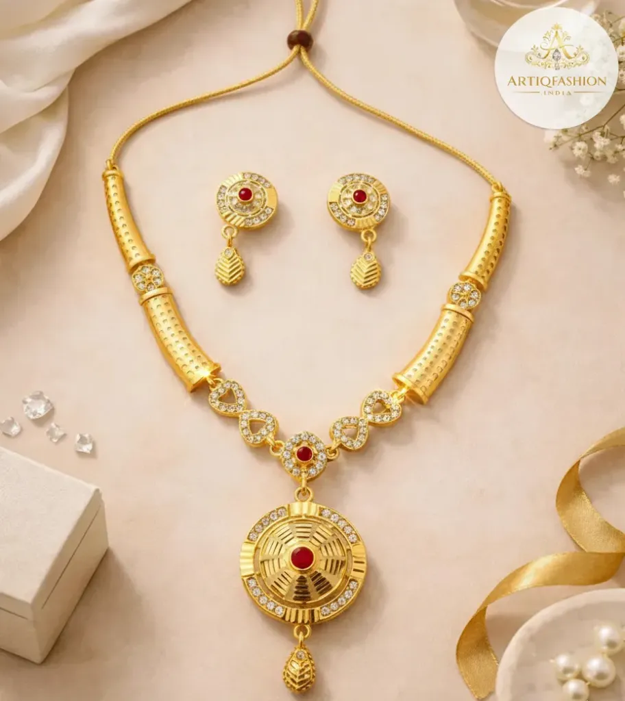 Royal Gold Ruby-Stone Necklace Set